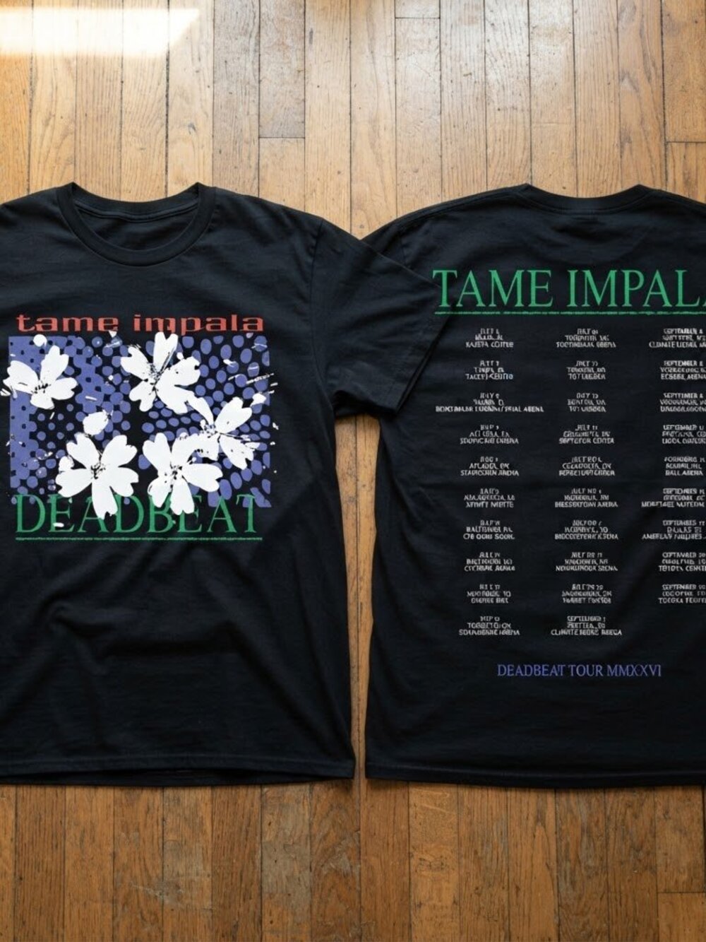 Tame Impala Deadbeat Tour 2026 Flower Shirt Djo Double Sided Concert Tee